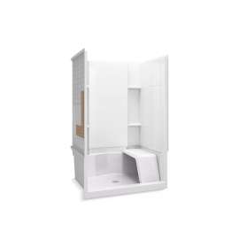 48" x 36" Vikrell(R) seated shower with Aging in Place backerboards, center drain