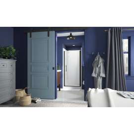 5698-36ADR-G03 Finesse Peak headerless frameless pivot shower door 36 in. max opening x 67 in. H with anodized deep bronze frame finish and frosted glass texture