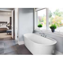 60-in Spectacle Freestanding Bathtub with Chrome Traditional Tub Filler and Drain, White