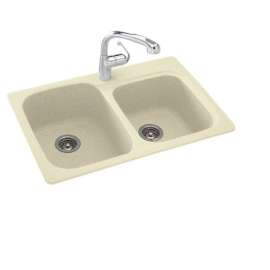 33-in D x 22-in W x 9-in H Solid Surface Dual Mount Double Bowl Kitchen Sink with 1-Hole in Bone