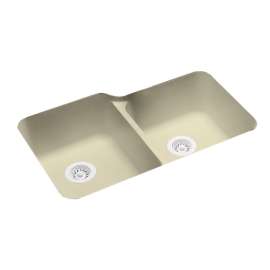 32.75-in D x 21.125-in W x 8.25-in H Solid Surface Undermount Double Bowl Kitchen Sink with 0-Hole in Bone