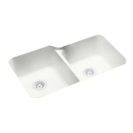 32.75-in D x 21.125-in W x 8.25-in H Solid Surface Undermount Double Bowl Kitchen Sink with 0-Hole in Tahiti White