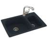 33-in D x 22-in W x 9.75-in H Solid Surface Dual Mount Double Bowl Kitchen Sink with 1-Hole in Black Galaxy