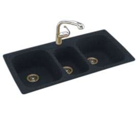 44-in D x 22-in W x 9.5-in H Solid Surface Dual Mount Triple Bowl Kitchen Sink with 1-Hole