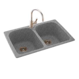 33-in D x 22-in W x 10.5-in H Solid Surface Dual Mount Double Bowl Kitchen Sink with 1-Hole in Gray Granite