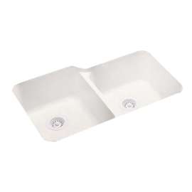 32.75-in D x 21.125-in W x 8.25-in H Solid Surface Undermount Double Bowl Kitchen Sink with 0-Hole in Tahiti Ivory
