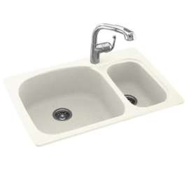 33-in D x 22-in W x 9.75-in H Solid Surface Dual Mount Double Bowl Kitchen Sink with 1-Hole in Bisque