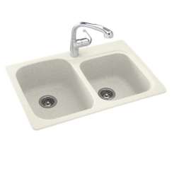33-in D x 22-in W x 9-in H Solid Surface Dual Mount Double Bowl Kitchen Sink with 1-Hole in Bisque