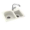18-in D x 25-in W x 7.5-in H Solid Surface Dual Mount Double Bowl Kitchen Sink with 1-Hole in Bisque