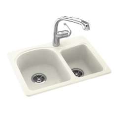 18-in D x 25-in W x 7.5-in H Solid Surface Dual Mount Double Bowl Kitchen Sink with 1-Hole in Bisque