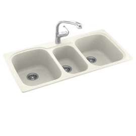 44-in D x 22-in W x 9.5-in H Solid Surface Dual Mount Triple Bowl Kitchen Sink with 1-Hole in Bisque