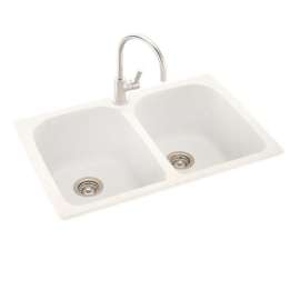 33-in D x 22-in W x 10.5-in H Solid Surface Dual Mount Double Bowl Kitchen Sink with 1-Hole in Tahiti Ivory