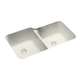32.75-in D x 21.125-in W x 8.25-in H Solid Surface Undermount Double Bowl Kitchen Sink with 0-Hole in Bisque