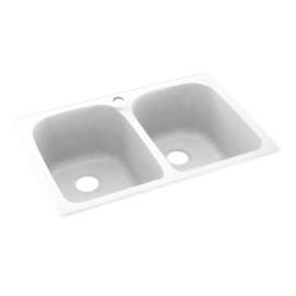 33-in D x 22-in W x 10.5-in H Solid Surface Dual Mount Double Bowl Kitchen Sink with 1-Hole in White