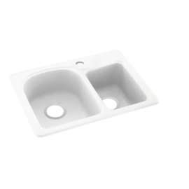 18-in D x 25-in W x 7.5-in H Solid Surface Dual Mount Double Bowl Kitchen Sink with 1-Hole in Tahiti White