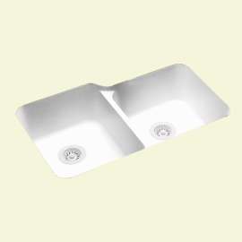 32.75-in D x 21.125-in W x 8.25-in H Solid Surface Undermount Double Bowl Kitchen Sink with 0-Hole in White