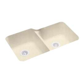 32.75-in D x 21.125-in W x 8.25-in H Solid Surface Undermount Double Bowl Kitchen Sink with 0-Hole in Pebble