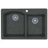QZDB-3322-077 33-in D x 22-in W x 9.5-in H Granite Dual Mount Double Bowl Kitchen Sink with 1-Hole in Nero
