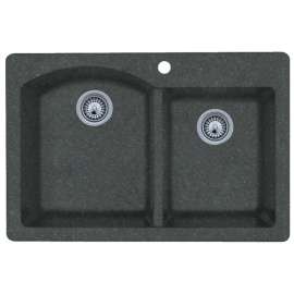 QZDB-3322-077 33-in D x 22-in W x 9.5-in H Granite Dual Mount Double Bowl Kitchen Sink with 1-Hole in Nero