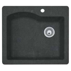 QZSB-2522-077 25-in D x 22-in W x 9.5-in H Granite Dual Mount Single Bowl Kitchen Sink with 1-Hole in Nero