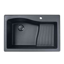 33-in D x 22-in W x 5.625-in H Granite Dual Mount Single Bowl Kitchen Sink with 1-Hole in Nero
