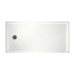 30.1875-in D x 60.375-in W x 4.1875-in H Solid Surface Shower Base with Left-Hand Drain in White