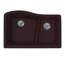 32-in D x 21-in W x 10.625-in H Granite Undermount Double Bowl Kitchen Sink with 1-Hole in Espresso