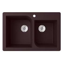 QZRC-3322-170 33-in D x 22-in W x 9.563-in H Granite Dual Mount Double Bowl Kitchen Sink with 1-Hole in Espresso