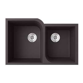 32-in D x 21-in W x 9.5625-in H Granite Undermount Double Bowl Kitchen Sink with 1-Hole in Nero