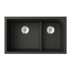 31.875-in D x 19.375-in W x 9.5-in H Granite Undermount Double Bowl Kitchen Sink with 1-Hole in Nero