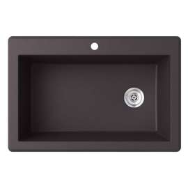 25-in D x 22-in W x 9.5-in H Granite Dual Mount Single Bowl Kitchen Sink with 1-Hole in Nero