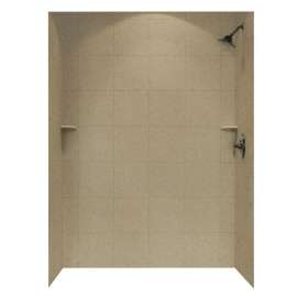 36-in D x 62-in W x 72-in H Solid Surface Bath Wall Surround in Barley