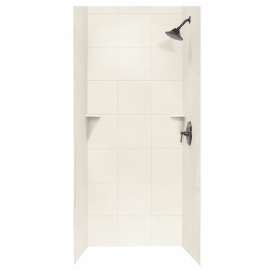 36-in D x 36-in W x 96-in H Solid Surface Bath Wall Surround in Bisque