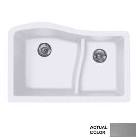 32-in D x 21-in W x 10.625-in H Granite Undermount Double Bowl Kitchen Sink with 1-Hole in Metallico