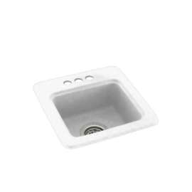 15-in D x 15-in W x 6-in H Solid Surface Drop-in Bar Sink with 3-Holes in White
