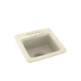 15-in D x 15-in W x 6-in H Solid Surface Drop-in Bar Sink with 3-Holes in Pebble
