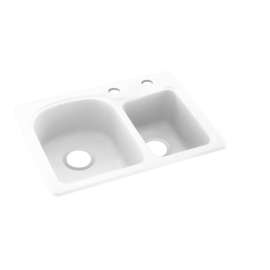 18-in D x 25-in W x 7.5-in H Solid Surface Dual Mount Double Bowl Kitchen Sink with 2-Hole in White