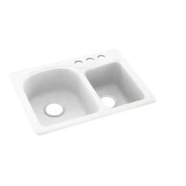 18-in D x 25-in W x 7.5-in H Solid Surface Dual Mount Double Bowl Kitchen Sink with 3-Hole in Tahiti White
