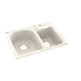 18-in D x 25-in W x 7.5-in H Solid Surface Dual Mount Double Bowl Kitchen Sink with 4-Hole in Bisque