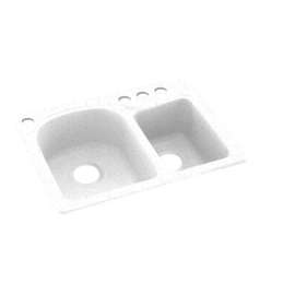 18-in D x 25-in W x 7.5-in H Solid Surface Dual Mount Double Bowl Kitchen Sink with 4-Hole in Arctic Granite