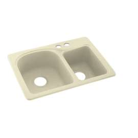 KS02518DB.037-2B 18-in D x 25-in W x 7.5-in H Solid Surface Dual Mount Double Bowl Kitchen Sink with 2-Hole in Bone