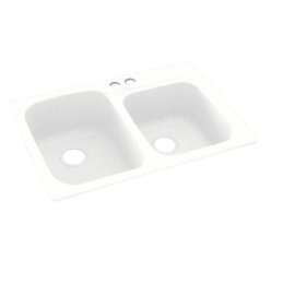 KS03322DB.010-2B 33-in D x 22-in W x 9-in H Solid Surface Dual Mount Double Bowl Kitchen Sink with 2-Hole in White