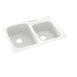 KS03322DB.011-2B 33-in D x 22-in W x 9-in H Solid Surface Dual Mount Double Bowl Kitchen Sink with 2-Hole in Tahiti White