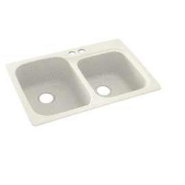 KS03322DB.018-2B 33-in D x 22-in W x 9-in H Solid Surface Dual Mount Double Bowl Kitchen Sink with 2-Hole in Bisque