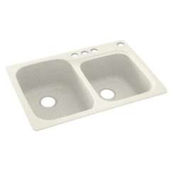 33-in D x 22-in W x 9-in H Solid Surface Dual Mount Double Bowl Kitchen Sink with 4-Hole in Bisque