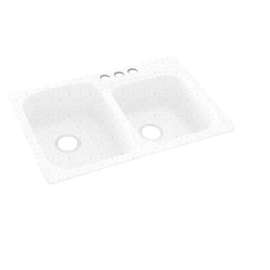 33-in D x 22-in W x 9-in H Solid Surface Dual Mount Double Bowl Kitchen Sink with 3-Hole in Arctic Granite