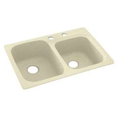 33-in D x 22-in W x 9-in H Solid Surface Dual Mount Double Bowl Kitchen Sink with 2-Hole in Bone