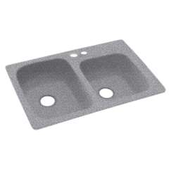 KS03322DB.042-2B 33-in D x 22-in W x 9-in H Solid Surface Dual Mount Double Bowl Kitchen Sink with 2-Hole in Gray Granite