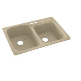 KS03322DB.122-2B 33-in D x 22-in W x 9-in H Solid Surface Dual Mount Double Bowl Kitchen Sink with 2-Hole in Prairie