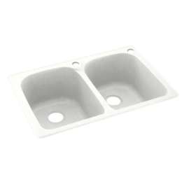 33-in D x 22-in W x 10.5-in H Solid Surface Dual Mount Double Bowl Kitchen Sink with 2-Hole in Tahiti White